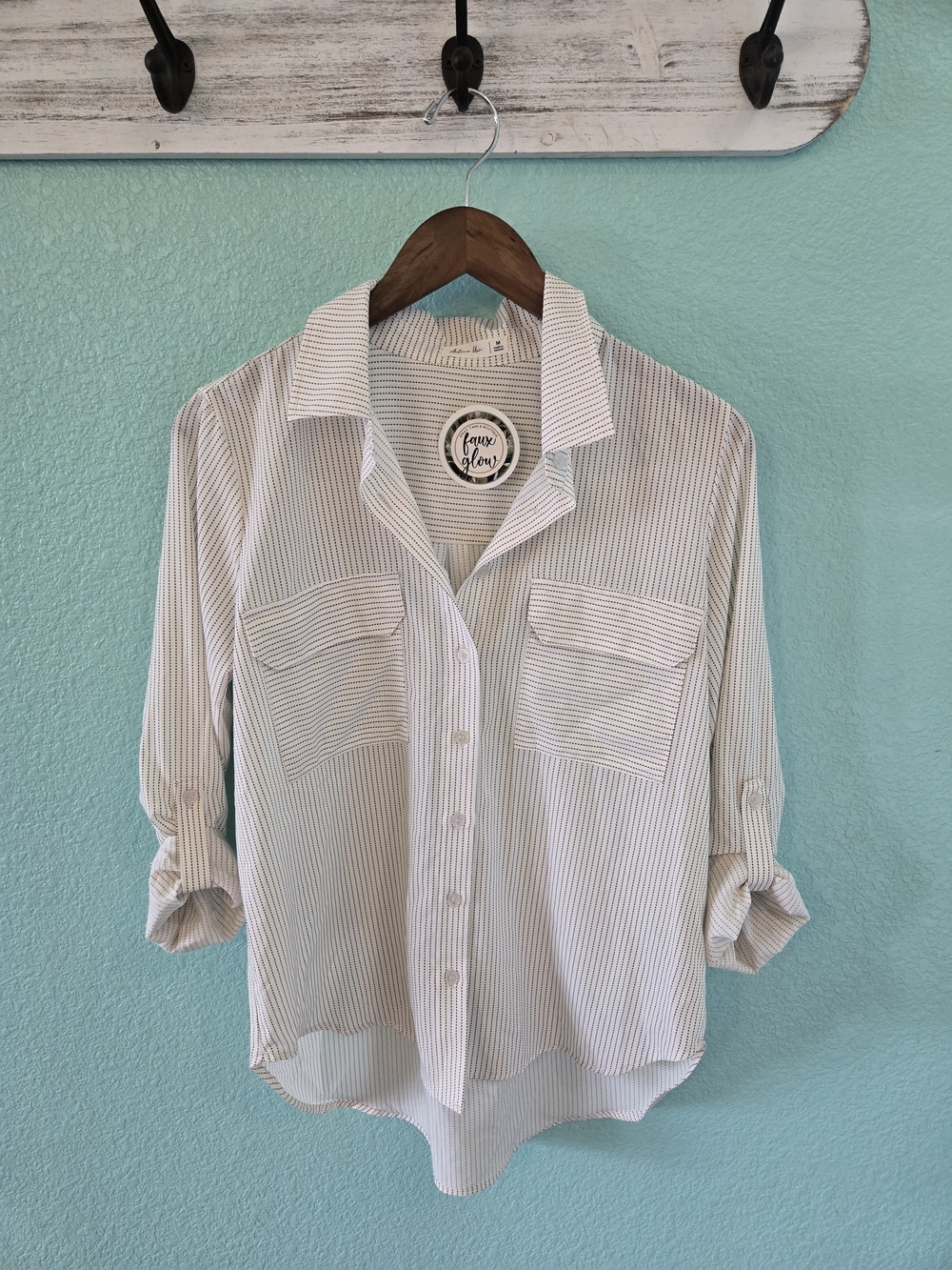 Active USA White Striped Button-Down Shirt